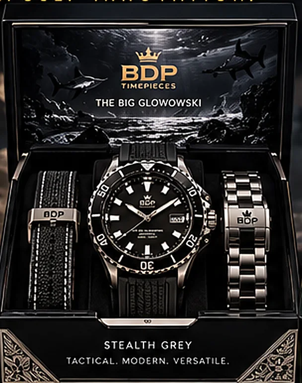 Stealth Grey presentation box with watch, sailcloth strap and bracelet