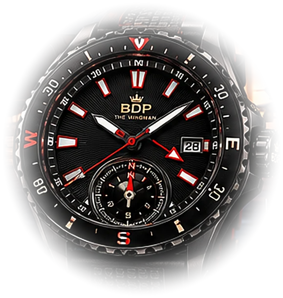 The Wingman Black Ops: black dial with red accents and compass subdial