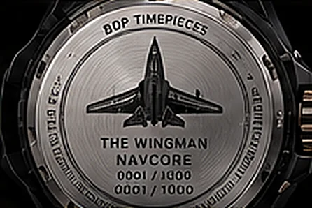 Wingman NavCore caseback engraved with a jet